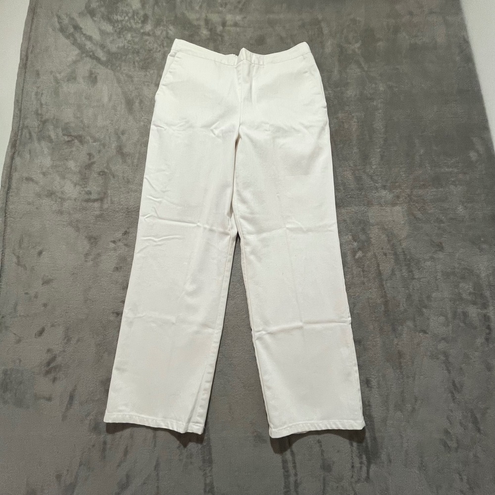 Alfred Dunner Pants Women 10 White Straight Leg Elastic Back Cotton Stretch